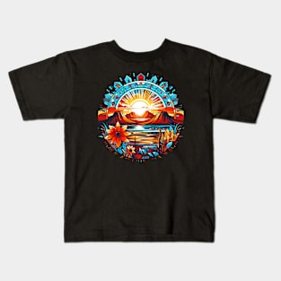 Native American Art Style Sunrise River Kids T-Shirt